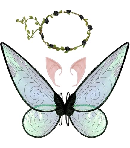 Costume Ailes De Fée/papillon Avec Diadème, Baguette étoile Et Oreilles D'elfe - Pour Enfants Filles, Fêtes, Halloween