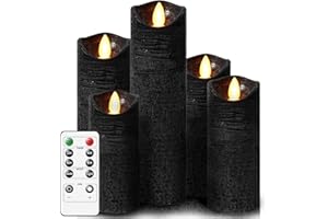 AiiBowy Candele LED [5 Pezzi] Candele Senza Fiamma Fiamma tremolante, Telecomando, Funzione timer timer dimmer, Candele All'aperto, Natale, Compleanni, Feste, Fatrimoni (Nero)