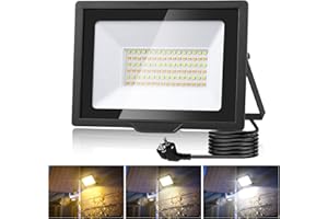 wowspeed 50W Projecteur LED Extérieur, 5000LM Spot LED Extérieur avec Prise, 3000K/4500K/6500K Réglables Spot Exterieur Étanchéité IP65 Projecteur Exterieur LED pour Garage, Entrepôt, Cour, Rues