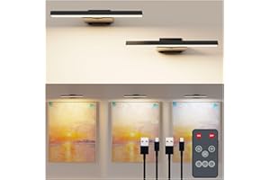 Deyagoo Bilderleuchte Kabellos, 2 Stück LED Wandleuchte Innen mit Fernbedienung, 6000mAh Akku Bildbeleuchtung mit Timer, Dart Beleuchtung, 3 Farbmodi Dimmbare Wandlampe für Malen Foto Art, Schwarz