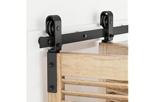 BONIKLUBA 92cm/3FT Rail Porte Coulissante Pliante Kit Roulette Suspendue Systeme Noir pour 2 Porte Coulissante Interieur 43cm Large