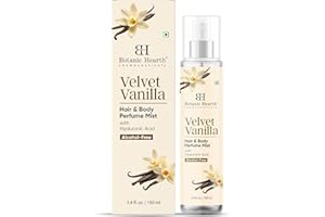 Botanic Hearth Velvet Vanilla Hair & Body Perfume Mist with Hyaluronic Acid, Alcohol-Free Formula, Long Lasting Fresh Vanilla Scent, Lightweight Body Spray for Women & Men, 3.4 fl oz / 100 ml