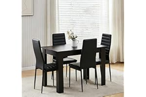 Menaka Modern Black Dining Room Table Wooden and Pu Leather Chairs Set of 4 for Small Space, 5pcs Kitchen Rectangular Table with 4 Chairs Set Space-saving (black table and 4 black leather chairs)