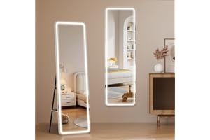 LZNIOZ Full Length Mirror with LED Light: Free Standing Mirror with Adjustable 3-Color Lighting for Fashion Lovers & Women, Wall Mounted Mirrors for Bedroom & Living Room (150 x 40)