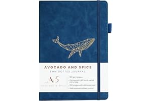 AVOCADO & SPICE A5 Dotted Journal Notebook by Avocado and Spice® with Gift Box & Velvet Bag - Bullet Planner Dotted Journal - Dotted Notebook A5 - Bookmark, Elastic Strap, Pen Holder, 200 Thick Page (Blue, Dotted)