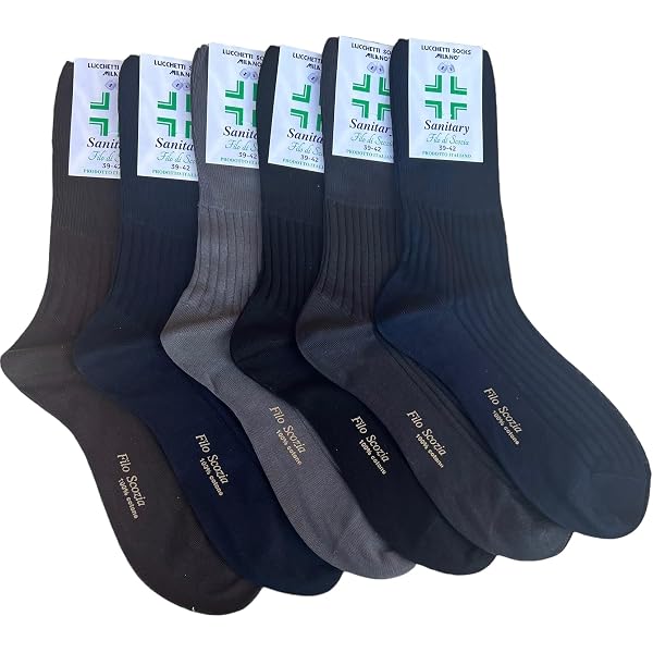Chaussettes Homme Fil D'Écosse Lot De 6 Paires - 100% Coton - Fabriqué En Italie - Taille 39-46