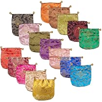 14 Pochettes Bijoux En Soie Brodée Chinoise - 14 Couleurs Élégantes, 11.5x11.5 Cm - Sacs Cadeaux Pour Bijoux & Petits Objets