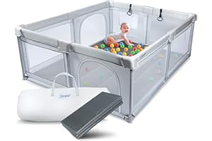 Sternfeld Laufstall Baby - Sicheres Laufgitter Baby mit weicher Spielmatte [150x180 cm] - Gepolsterter Baby Laufstall mit Stehgriffen [zum Laufen lernen] - Krabbelgittter mit Netz & 2 Türen