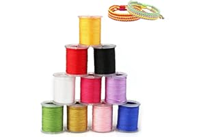 QTKSCEADLNCE 10 Rollos Hilo Encerado de Nylon, 0.8mm*10mVistoso Hilo de Cuerda Cera Trenzado Cuerdas10 Colores Hilo Nylon Cordón de Satén Macrame para Macrame y Bisutería Hacer Pulseras Hilos encerados Joyas DIY