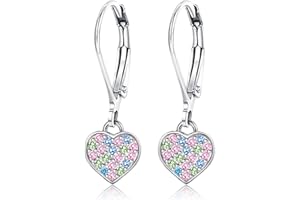 ORAZIO Kolczyki Kolczyki Serce dla Dziewczyn Hipoalergiczne Kolczyki Kolczyki Kolczyki ze srebra próby 925 z 3 Mini Serca i Kryształami Małe Kolczyki z obręczami dla dzieci Biżuteria Prezent