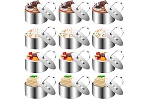 Mkitnvy 12 Pezzi Coppapasta, 8cm Coppapasta Tondi in Acciaio Inossidabile con Coperchio, Anelli per Torte, Stampi Coppa Pasta di Acciaio per DIY Mousse Torte Dessert