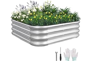 BIRDSINYARD Verzinktes Hochbeet, 90x90x30cm, modulares Garten-Pflanzbeet, für den Außenbereich, Stahl-Hochbeet, Set mit Verspannstäben, Handschuhen für die Gartenarbeit, Gemüse, Obst und Blumen
