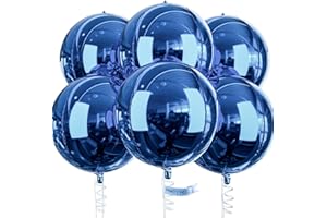 PartyWoo Navy Blue Foil Balloons 6pcs 22 Inch Large Round Foil Big Giant 4D Jumbo Inflatable Mirror Ball Mylar Balloons for Graduation Men Birthday Baby Shower Space Themed Party Decorations