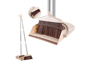 Cozywind Juego de escoba y recogedor de 130 cm, juego combinado de recogedor y cepillo con mango largo, juego de barrido vertical resistente al viento para interiores, cocina, hogar, vestíbulo, garge,
