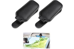 Fagent 2Pcs Porte Lunettes pour Voiture Support de Lunettes de Pare-Soleil de Voiture Set de Lunettes de Soleil en Cuir Noir Clip d'Accessoires pour Tous Les Types de Lunettes