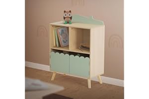 Joyz Scaffale per Bambini a 3 Livelli Beige - Verde Dinosauro Scaffale per Giocattoli in Legno con Ripiani Aperti 60x30x82 cm Libreria a Muro per Scaffale a Parete per Libri e Giocattoli per Cameretta