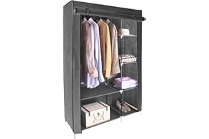 AROME PUR Canvas Wardrobe Organizer Clothes Rail Shelves Storage Closet Double Short (Grey)