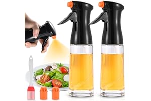 FNLLC Spruzzatore per olio da cucina, 2 flaconi spray per olio da 210 ml, spray per olio e 4 ugelli migliorati, olio d'oliva, dispenser per olio e aceto per cucinare, grigliare, pasta, insalate,
