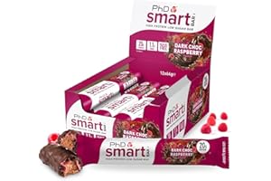PhD Nutrition Smart Bar Barre Protéinée Chocolat Noir Framboise 12 x 64g - Snack Haute Protéine avec 20g de protéines et peu de sucre, Barre protéinée macro-friendly