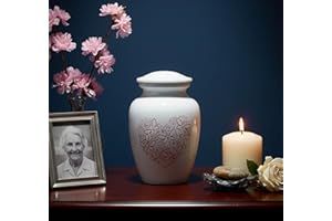 eSplanade Metal Cremation Urn for Funeral Ashes - Memorial Jar Pot Container With Butterflies Print | Medium Size 6" White-Red