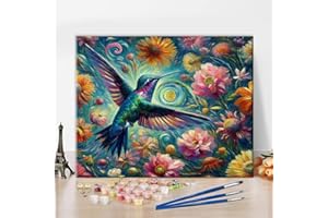 TISHIRON DIY Paint by Numbers for Adults Hummingbird, Oil Paint by Numbers for Adults Animals, Paint by Number Kits on Canvas Flowers Fantasy, Acrylic Painting Art Crafts 16"x20"(Frameless)