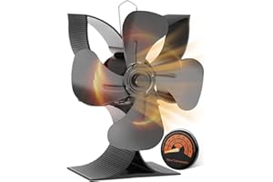 Miaton Log Burner Fans (4-Blade) | Wood Burning Stove Top Fan (Silent) - With Magnetic Thermometer