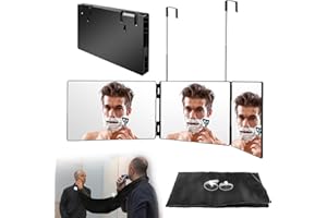 CRESBEL Miroir à 360 degrés : miroir à suspendre à 360 degrés, miroir de rasage Transplant avec tablier, miroir à 3 voies avec supports, miroir pliant pour couper les cheveux vous-même, miroir cosmétique