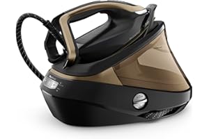 Tefal GV9820G0 High Pressure Steam Generator Iron with Smart LED Light, 750g/min Steam Boost, 9 Bar Pressure, Horizontal and Vertical Steaming, GV9820 Pro Express Vision, Black & Gold