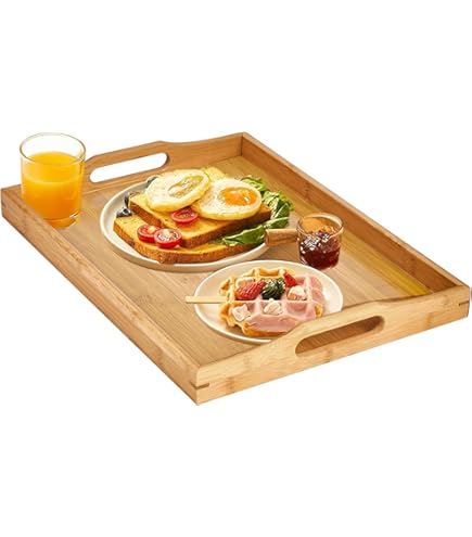 E&W Natural Bamboo Serving Tray, Eco Friendly And Durable