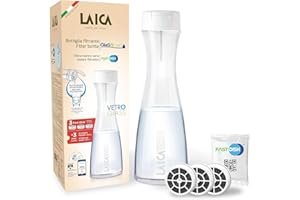 Laica Bk31A Bottiglia Filtrante In Vetro Glassmart, 3 Filtri Fast Disk Inclusi, 360 Litri Di Acqua Filtrata Istantaneamente, Bianco/Trasparente, ‎13.8 x 13.8 x 38.8 cm; 1.06 Kg