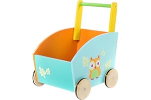 Labebe Lauflernwagen holz, 2-in-1 Verwendung als Laufwagen, Orange Eule Lauflernhilfe für 1-3 Jahre, Gehfrei Lauflernhilfe Baby/Lauflernhilfe Holz/Gehhilfe Holz/Baby Lauflernwagen Holz