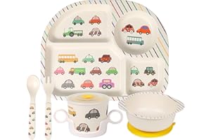 Greentainer Kids Cartoon Dinnerware Set - Children Dishes Food Plate Bowl Cup Spoon Fork Set Dishware, Unbreakable Tableware, Dishwasher Safe Kids Healthy Mealtime,7Pcs/Set-Car