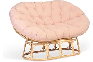 DESSER & CO LTD THE HOME OF RATTAN FURNITURE SINCE 1919 Desser Natural Rattan Double Papasan Chair with Cushion - Mamasan Sofa Adjustable Indoor 2 Seater Loveseat with UK Made Padded Cushions in Powder Pink - Fully Assembled - H97 x W170 x D85cm