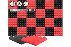 Arrowzoom 24 Pannelli Fonoassorbenti Piramidali Correzzione acustica Ritardante di Fiamma Isolamento Acustico 25x25x5cm Rosso & Nero