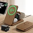 ESR Qi2 3 in 1 Charging Station for Apple, Qi2 MagSafe Charger Stand for iPhone & Apple Watch Charger [Certified], Travel Charger for iPhone 16/15/14/13/12 Series, AirPods 4/3/Pro, Brown, No Bag