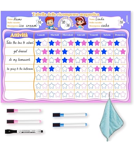 Amonev Tabella Delle Ricompense Per Bambini Con 50 Stelle Magnetiche - Rosa, Supporta Buone Abitudini E Routine, Appendi O Attacca Al Frigorifero