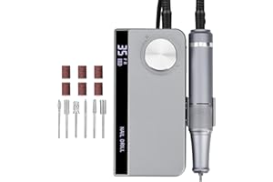 KITYHOME Fresa Per Unghie Professionale 35000 Giri，Punta Fresa Unghie Rimozione Gel Portatile Funzione di Memoria Ricaricabile Mute Pausa a Basso Calore Pedicure Elettrico, Rotazione Bidirezionale 6 Punte