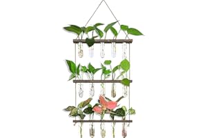 MEEYUU Wall Hanging Propagation Station with Wooden Stand 5 Glass Test Tubes 3 Tiered Planters Wall Terrarium for Home Office Plant Hanger Flower Vases Wall Decor Hydroponic Cuttings (15 Tube Vases)