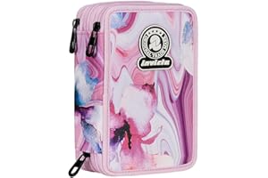 Invicta Piórnik szkolny z 3 suwakami, różowy i fioletowy, potrójna przegródka, w komplecie z długopisami, ołówkami i markerami, akcesoria szkolne, akcesoria do plecaka, szkoły podstawowej,