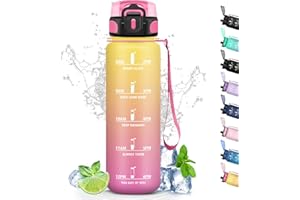 GRSTA Borraccia 1 Litro, Borraccia Palestra con Filtro, Borraccia Motivazionale con Scala Temporale, Borraccia Sportiva Senza Perdite, Facile da Pulire, per Fitness, Escursionismo, Ciclismo, Outdoor, Yoga