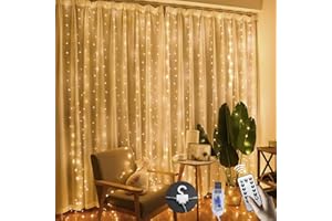 Wekrigh Tenda Luminosa, 300 LED 3 * 3 Luce per Tenda 8 Modalità Tenda di Luci Dimmerabile IP65 Impermeabile con Telecomando Tenda Luci Natale per Interni, Matrimoni, Finestre, Camera - Bianco Caldo