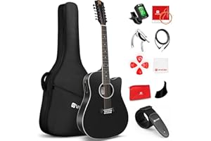 Vangoa 12 Cordes Guitare Électro Acoustique 41 pouces Dreadnought Douze Cordes de Guitare Kits avec EQ 4 bandes, Noir