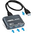 4K HDMI Switch, HDMI Switch 3 in 1 out HDMI Splitter Aluminum HDMI Switcher with 3.9ft HDMI Cable, Support 4K@60HZ 3D 1080P, Compatible with PS5, HDTV, Xbox, Roku, Fire Stick, DVD