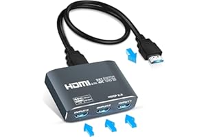 BEFEN 4K@60Hz HDMI Switch,【Updated Aluminum HDMI Switch 2.0b 】,3 in 1 Out HDMI Switcher Selector,Supports 4K 60HZ,HDCP 2.2, HDR 10, 18Gbps,3D,Game Consoles,Fire Stick,PS4,PC Etc (Come with a HDMI Cable)