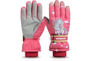 Bncxdc guanti neve bambino, guanti sci bambina, guanti sci bambina per ragazzi e ragazze dai 6 ai 12 anni, guanti da esterno antivento e impermeabili in pile per sci e ciclismo, rosa/blu