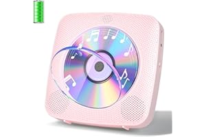Gueray Desktop CD Player Bluetooth CD-Spieler mit Lautsprechern für Zuhause 1800mAh Tragbarer CD-Player mit AUX USB Kopfhörer Jack FM Radio mit Fernbedienung Staubschutz LCD Display für Kinder-Rosa