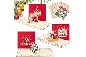 Pizsieat Postales Navidad 3d,3 Pcs Pop Up Tarjeta Navidad Originales 3d Tarjetas de Felicitación Navidad con Sobre y Pegatinas Navideñas para Niños y Adultos Envían Sus Christmas Bendiciones