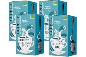 Cupper - Confezione da 4 scatole da 20 bustine di tè bianco biologico - Adatto ai vegani - Proprietà antiossidanti - Sapore delicato con sentori di agrumi - Senza latte, uova e lattosio