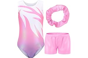 Hotfiary Gymnastics Leotard for Girls Kids Sleeveless Dance Leotards Ballet Dancewear Athletic Shorts Gradient Colorful Sparkly Dancing Leotard 5-12 Years