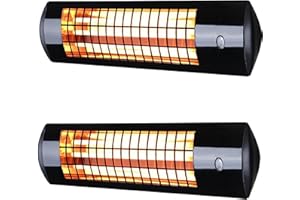 Heatlab 1.8kW Wall Mounted IPX4 Quartz Patio Heater with 3 Power Settings in Black Pack of 2
